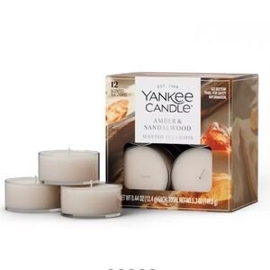 Yankee Candle Amber & Sandalwood Tea Light Candles 12 Per Box New